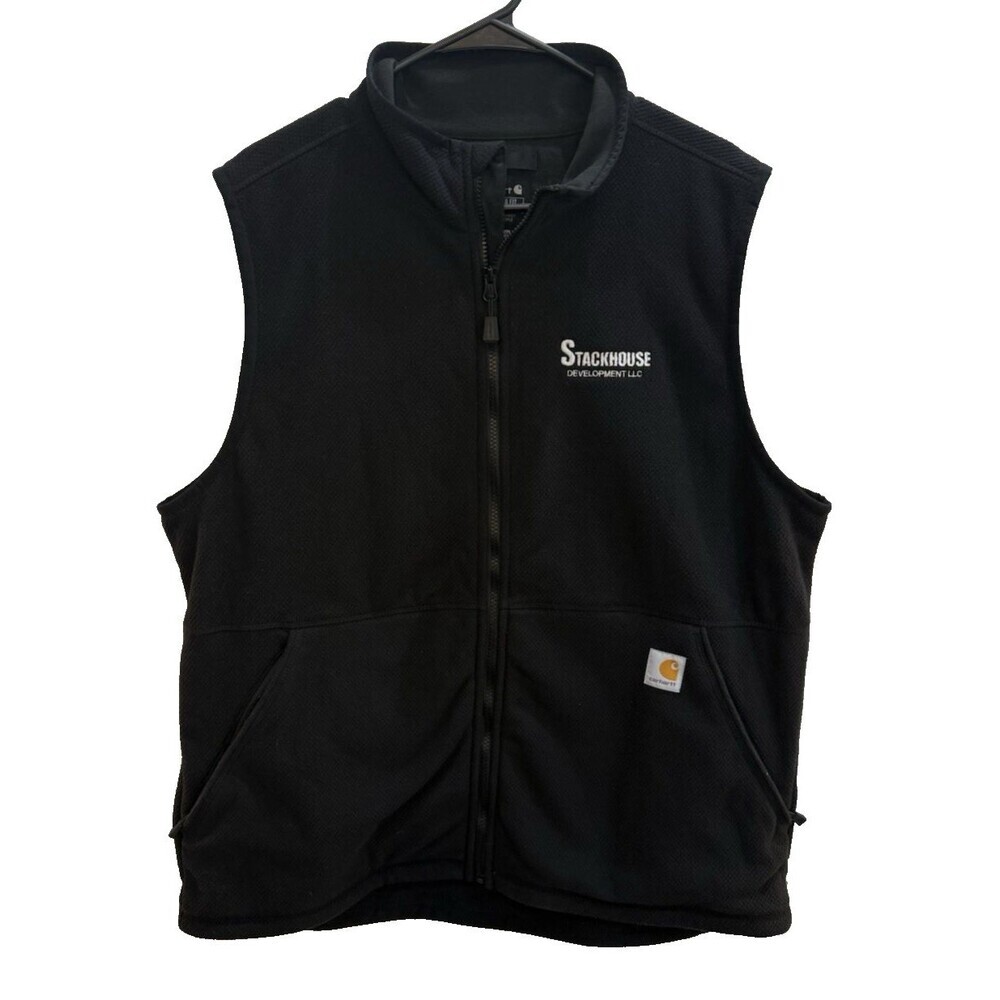 Carhartt Fleece Vest Mens Large Relaxed Fit Black OV6418 Sz L Full Zip Mock Neck